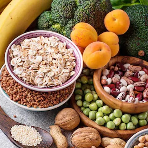 Natural supplement ingredients on rustic surface